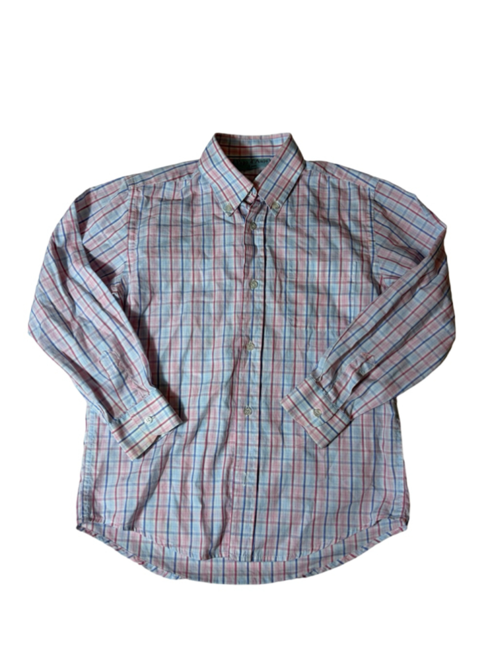 Papo d’Anjo Boys 8 Pink Blue Plaid Cotton Button Down Shirt Preppy Portugal